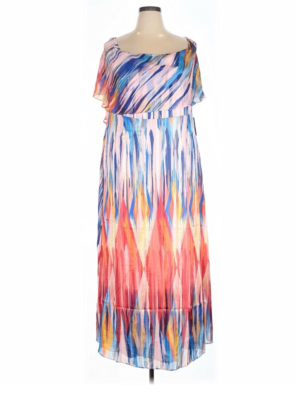 Maree Pour Toi Size 18 NWT Multi Color Abstract Cold Shoulder Flounce Maxi Dress